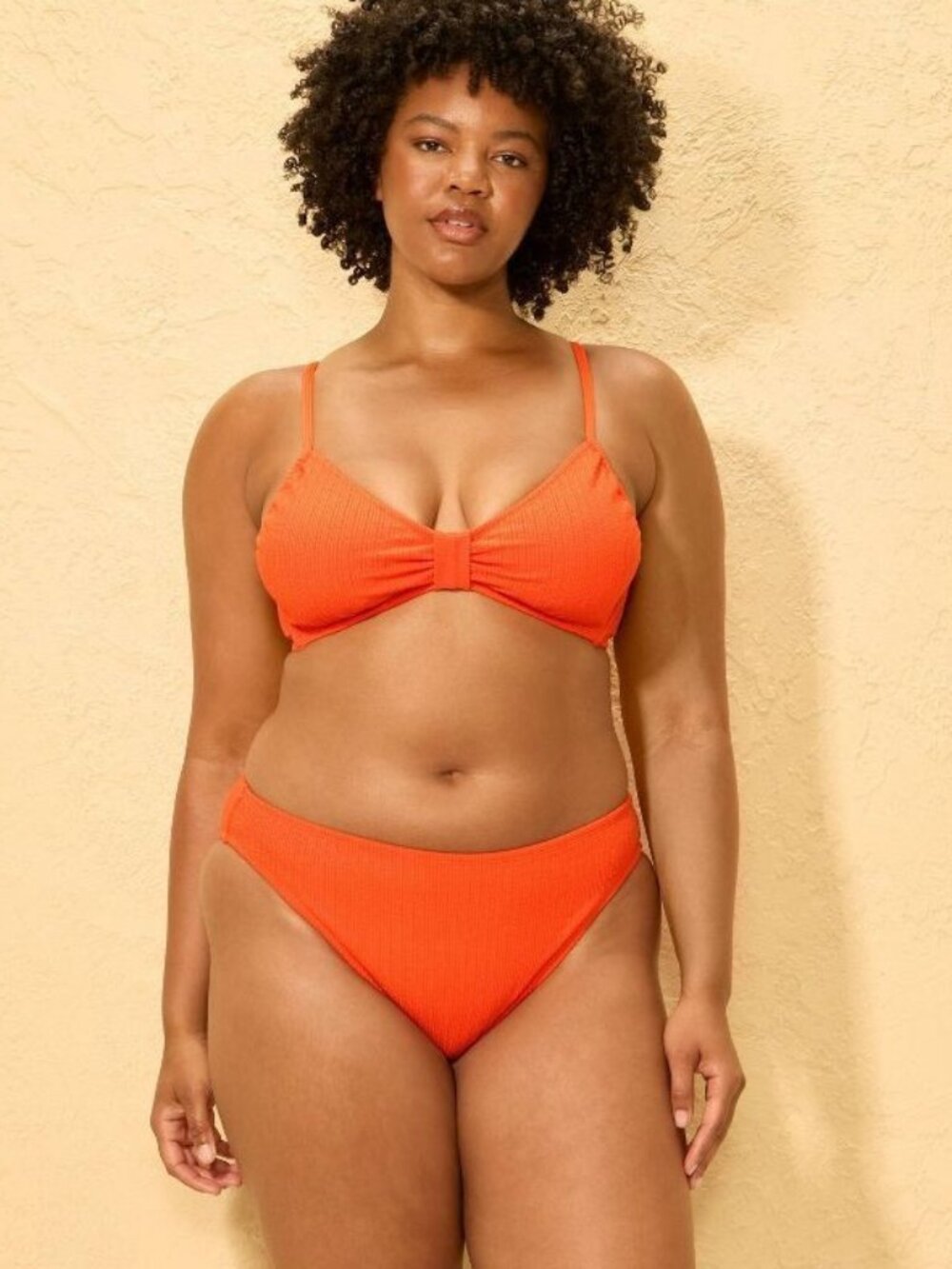 NEW Shade & Shore Pucker Mid-Rise Medium Coverage Bikini Bottom - Orange - XL